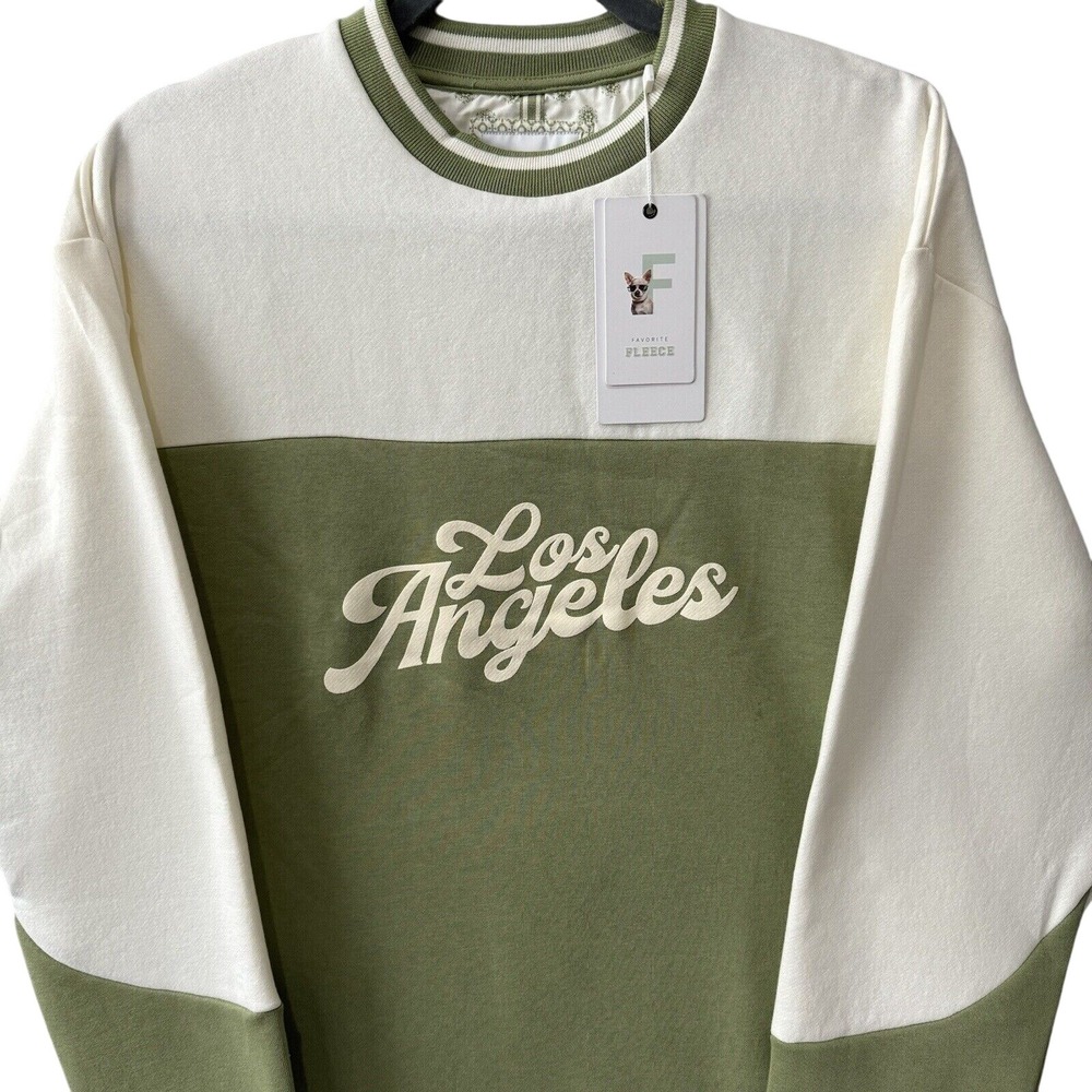 Retro Los Angeles Mens Sweater Mens Small Off‎ White Green Colorblock Sweatshirt